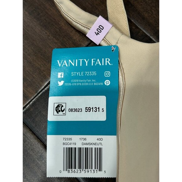 Vanity Fair Lingerie Body Caress Wireless Bra Damask Neutral Sz 40D Intimate NWT - Picture 7 of 13